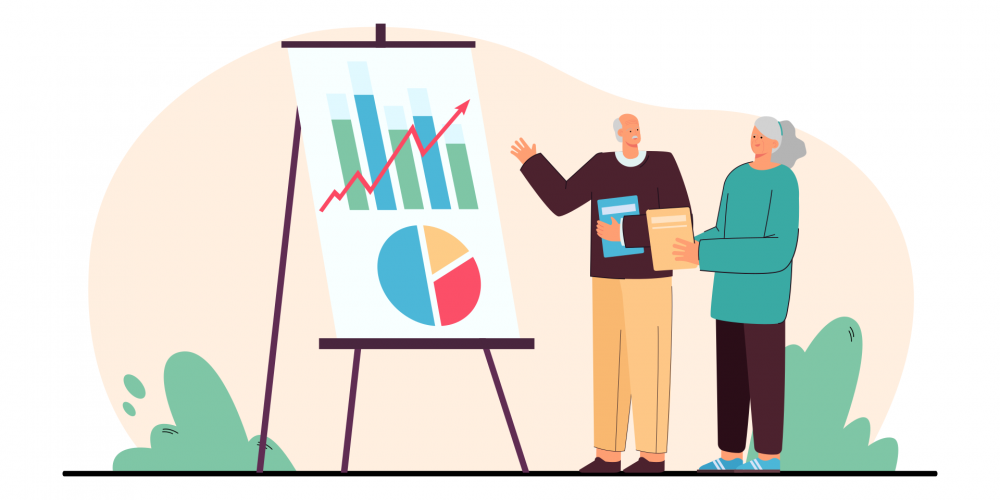 Business person presenting work plan or company statistics_ageing